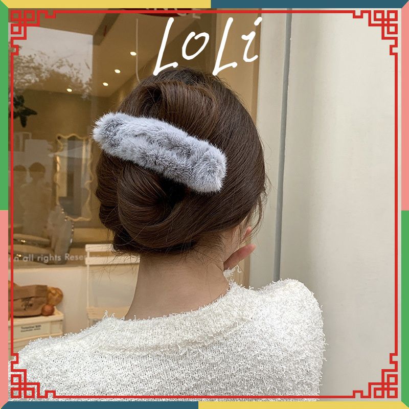 Kẹp tóc mỏ vịt cỡ lớn phối lông phong cách hàn quốc cho nữ - loli