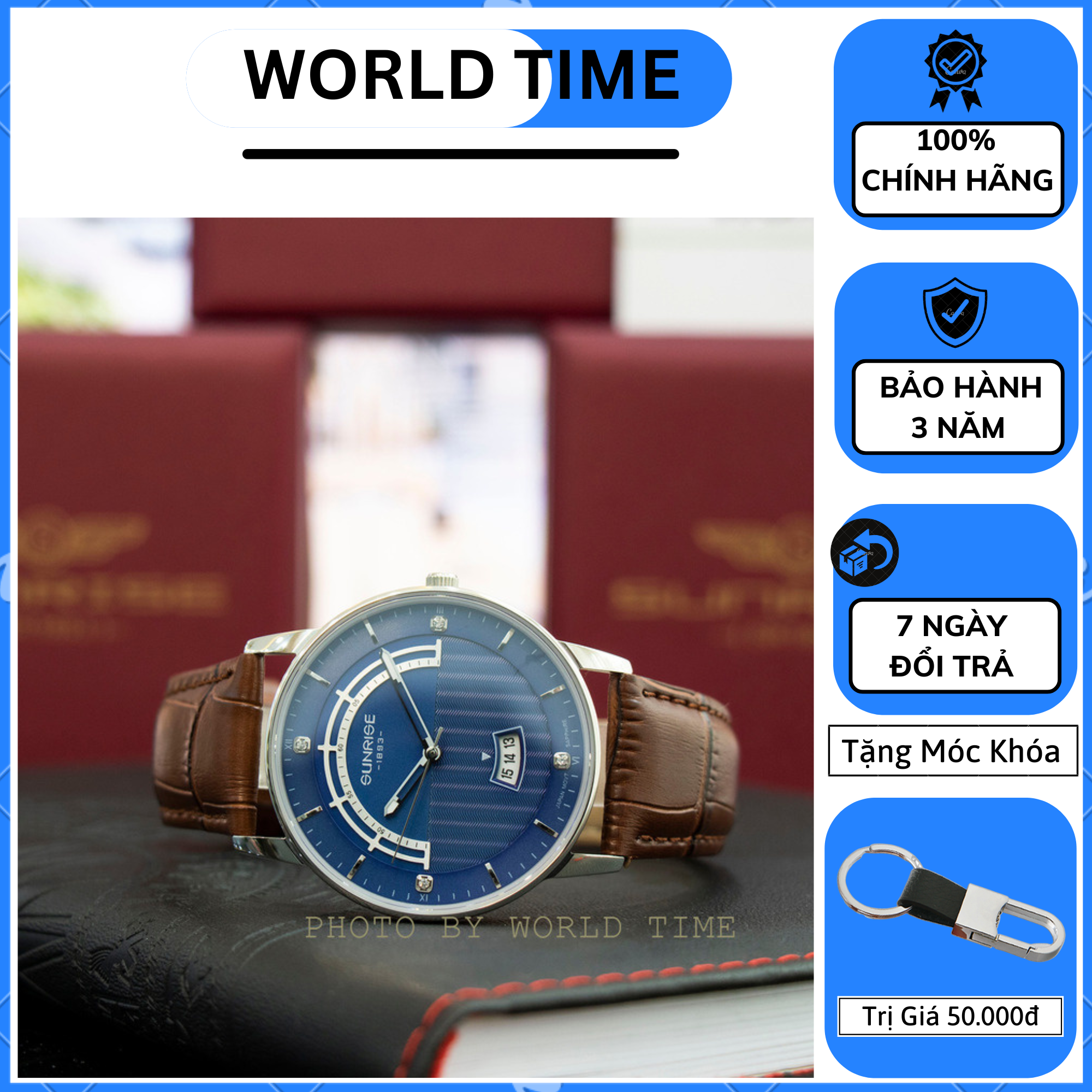 Đồng Hồ Nam Sunrise 1224SA Chính Hãng, Full Box, Kính Sapphire Chống Trầy Xước, Chống Nước, Dây Da Cao Cấp, Bảo hành 3 Năm