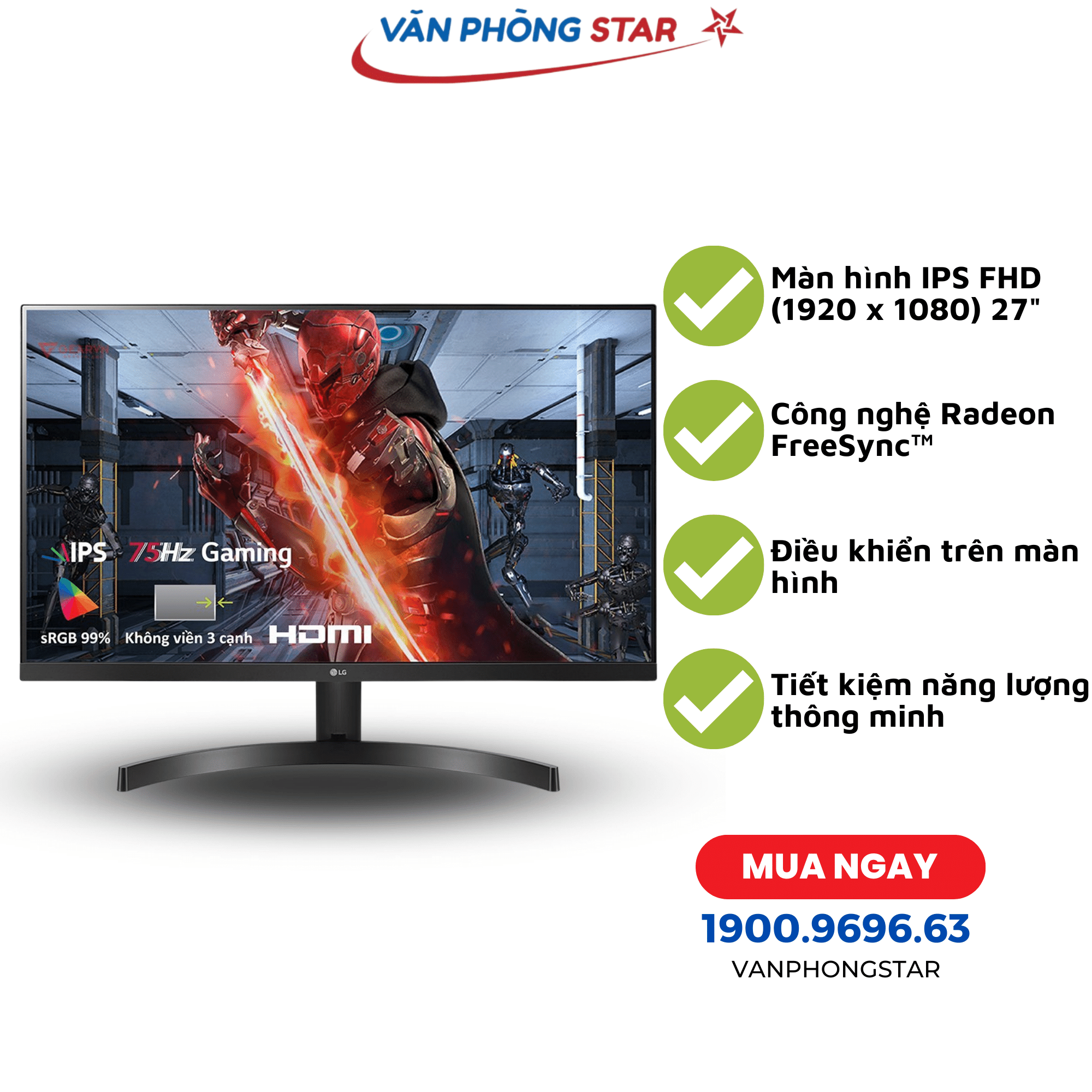 Màn hình LG 27MK600M-B 27 inch IPS Full HD, Tần số quét 75Hz, AMD FreeSync, Chế độ đọc sách