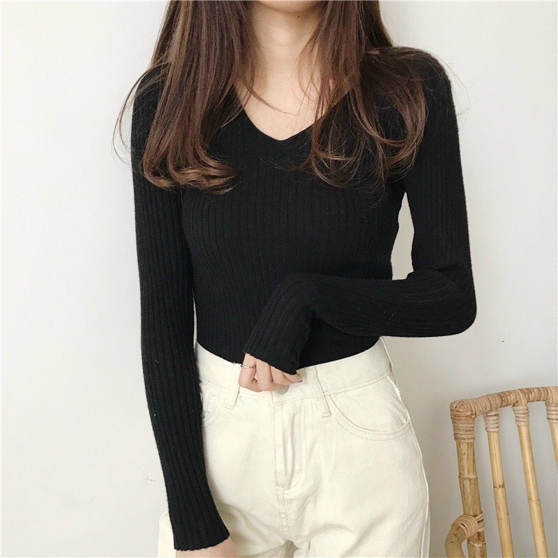 Áo thun gân tay dài cổ bo tròn quyến rũ TTSA0996