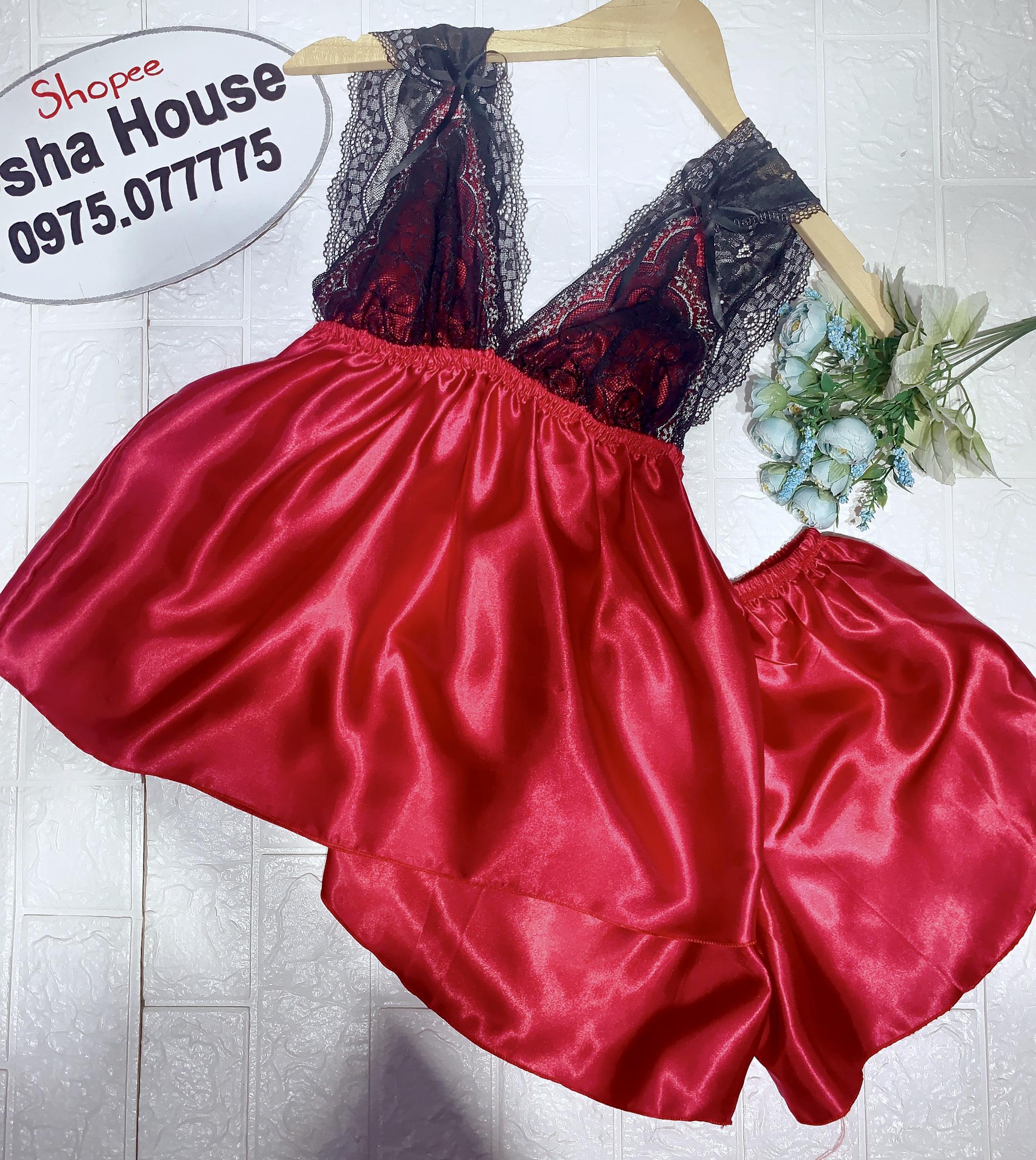 Bộ phi lụa đùi phối ren mềm bản lớn sexy