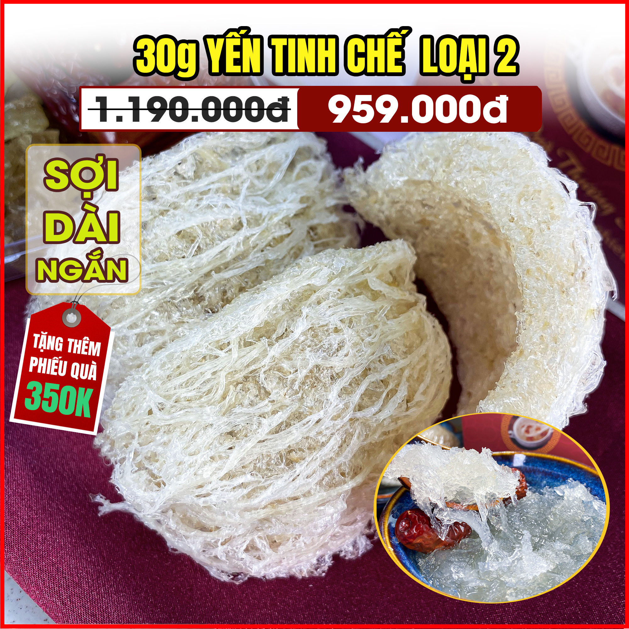 30g tổ yến tinh chế cao cấp sơi loại 2 yến tinh chế nguyên chất - yến sào khánh hòa inest