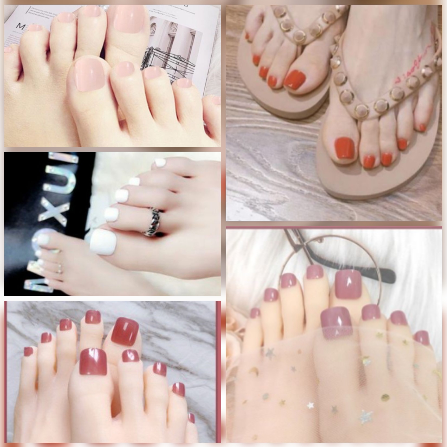 Bộ 24 móng chân giả trơn nhiều màu SLL