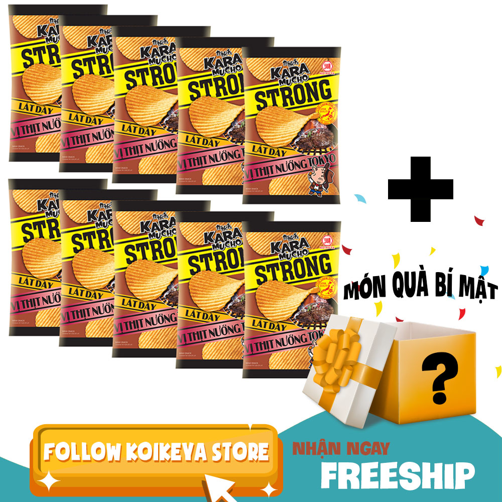 Lốc 10 gói Snack khoai tây Karamucho Strong lát dày vị thịt nướng Tokyo 26g