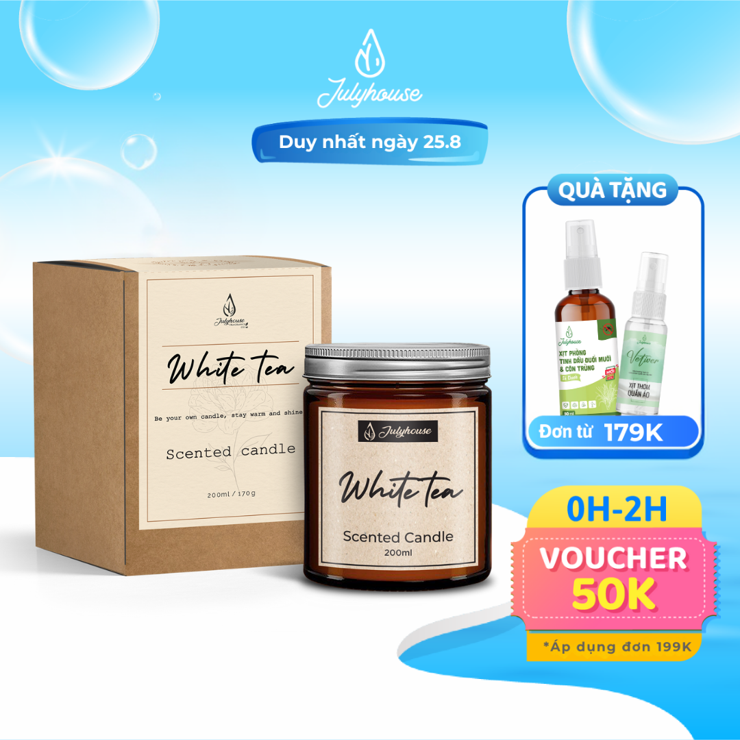 Nến thơm tinh dầu White tea JULYHOUSE 100ml/200ml an toàn không khói, hương thơm nhẹ nhàng ấm áp