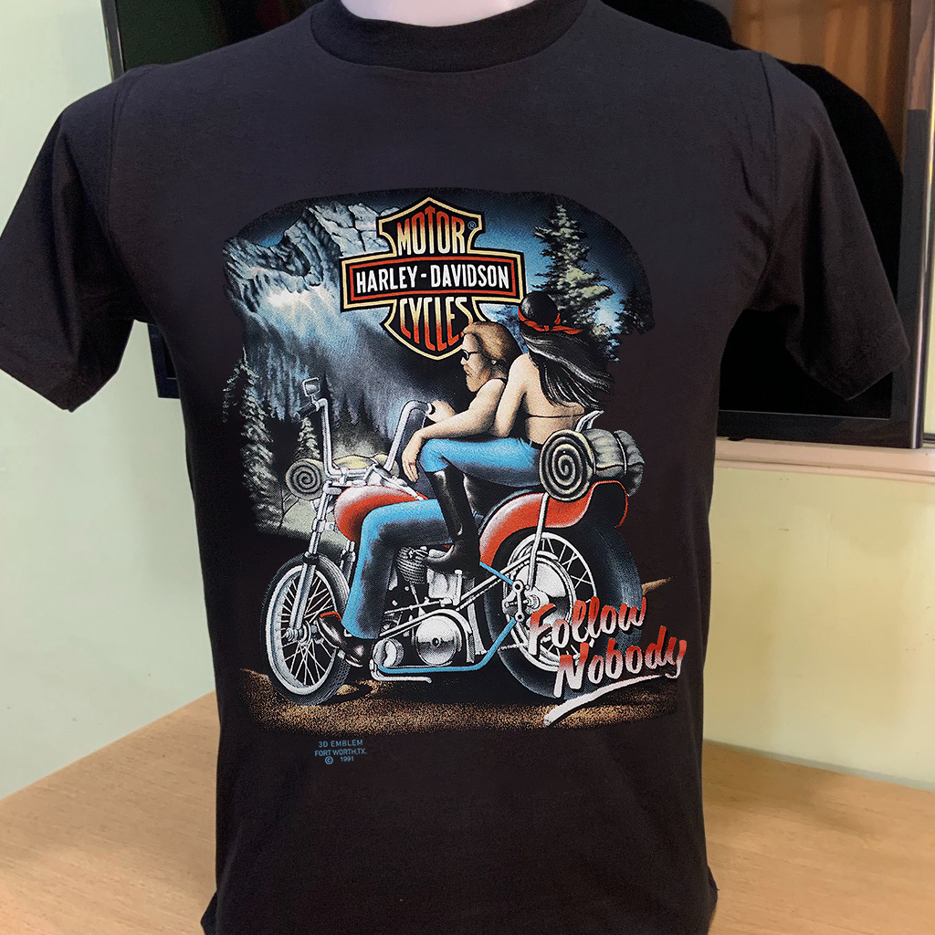 Harley T-shirt Áo phông cotton Harley-Davidson Xe mô tô Snow Mountain nam và nữ follow nobody