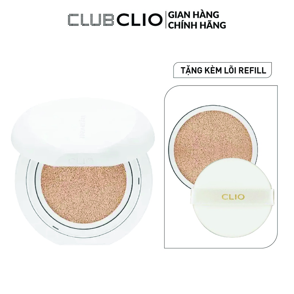 Phấn nước thuần chay cấp ẩm clio vegan wear hyaluronic serum cushion spf45, pa++ 15g