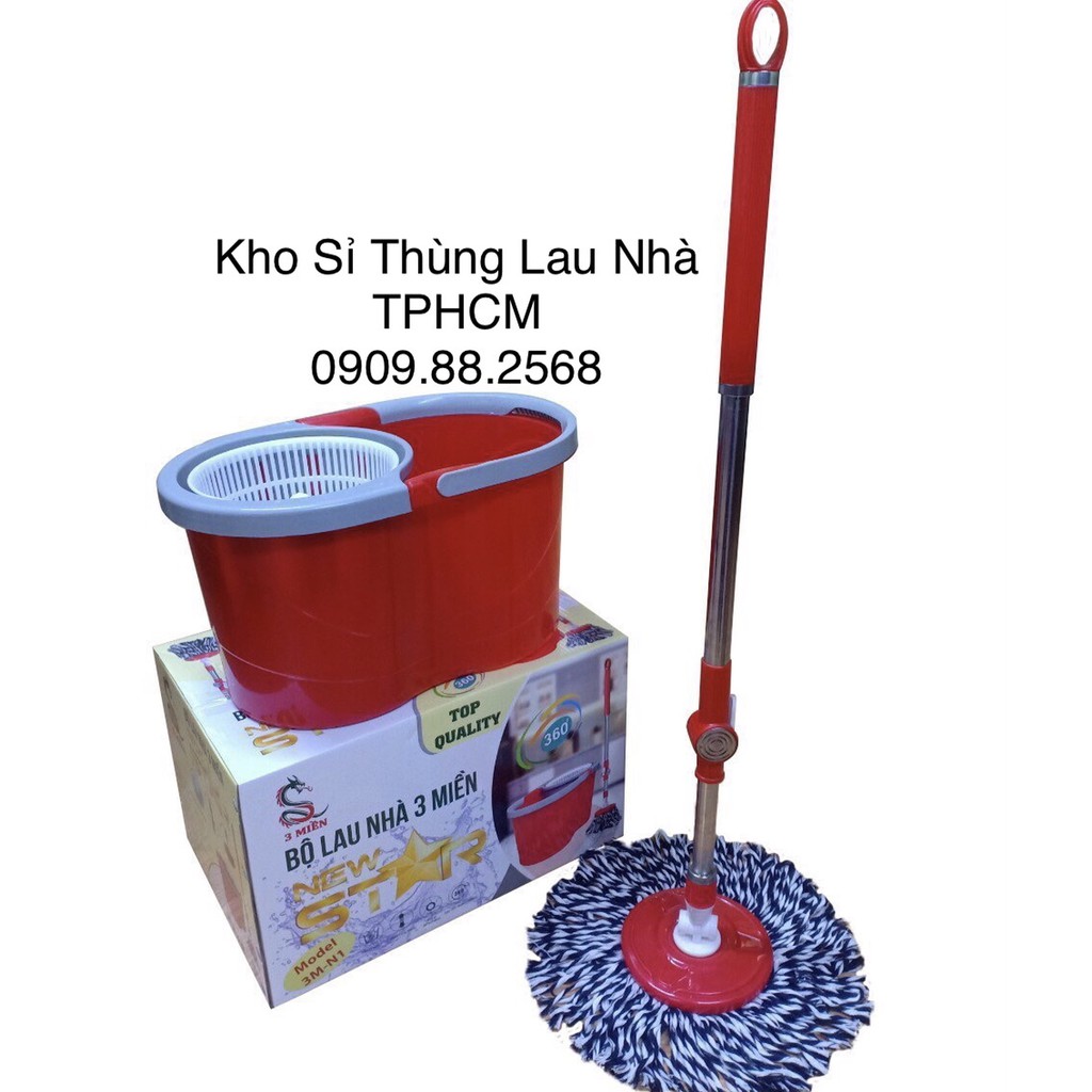Thùng lau nhà, Bộ lau nhà thông minh 360 độ - Bộ lau nhà cao cấp cây inox kèm bông cotton