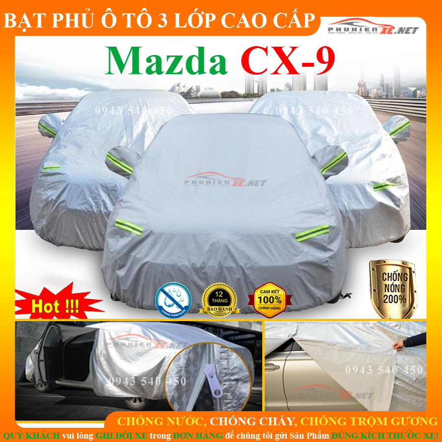 Bạt phủ xe ô tô, bạt trùm xe ô tô, bạt chống nóng ô tô mazda cx9 cao cấp 3 lớp - phukienxe