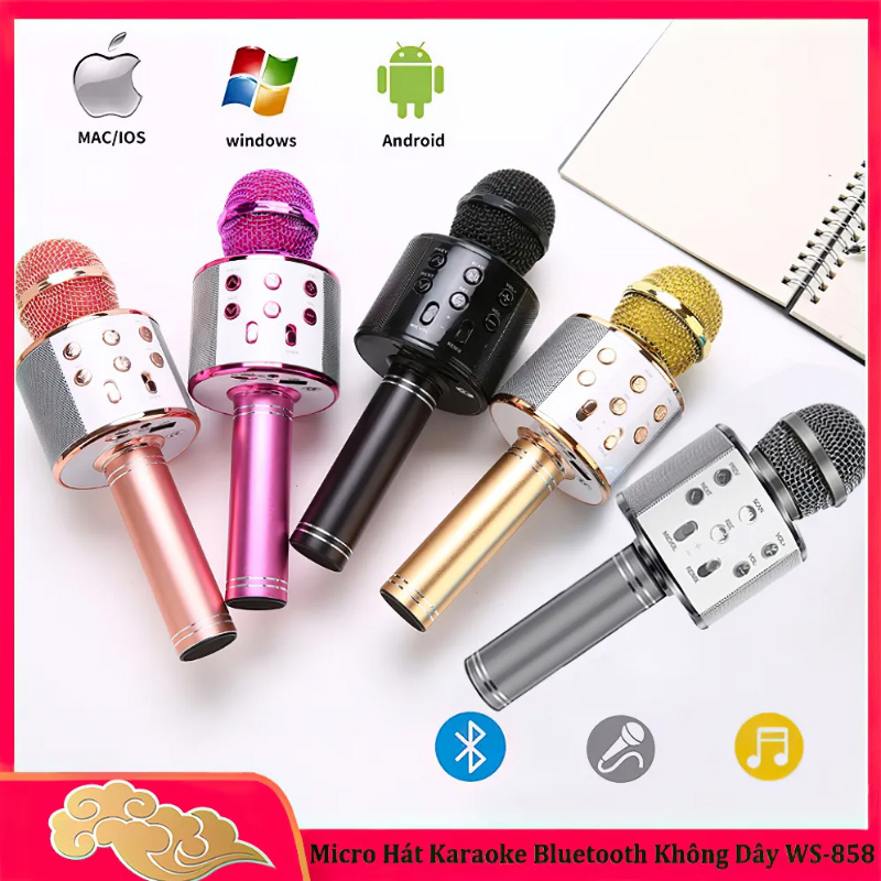 Micro hát Karaoke cầm tay mini bluetooth tích hợp Loa Bluetooth đa năng 6in1 WS-858 - Mic cầm tay mini hát karaoke