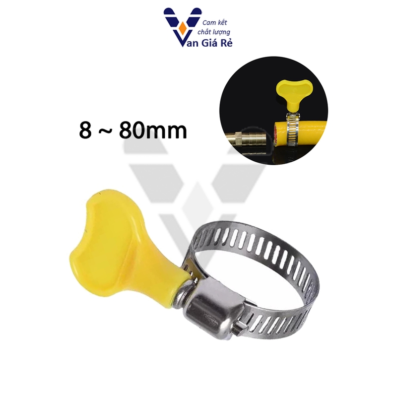 Cổ dê bướm inox, cổ dê tay bướm inox, đai siết ống cánh bướm inox 8mm ~ 80mm