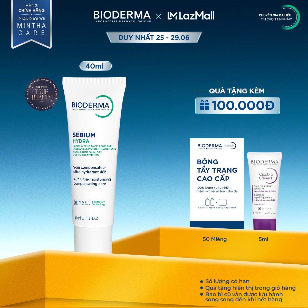 Kem dưỡng ẩm giảm khô căng, bong tróc cho da mụn Bioderma Sebium Hydra - 40ml
