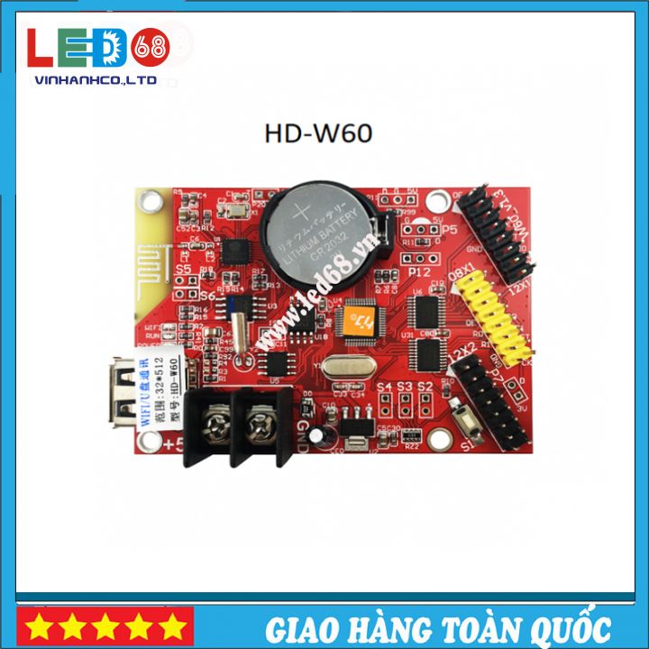 Card điều khiển ma trận hd w60 điều khiển module 1 mầu , module 3 mầu kết nối wifi , app mobi tiếng việt