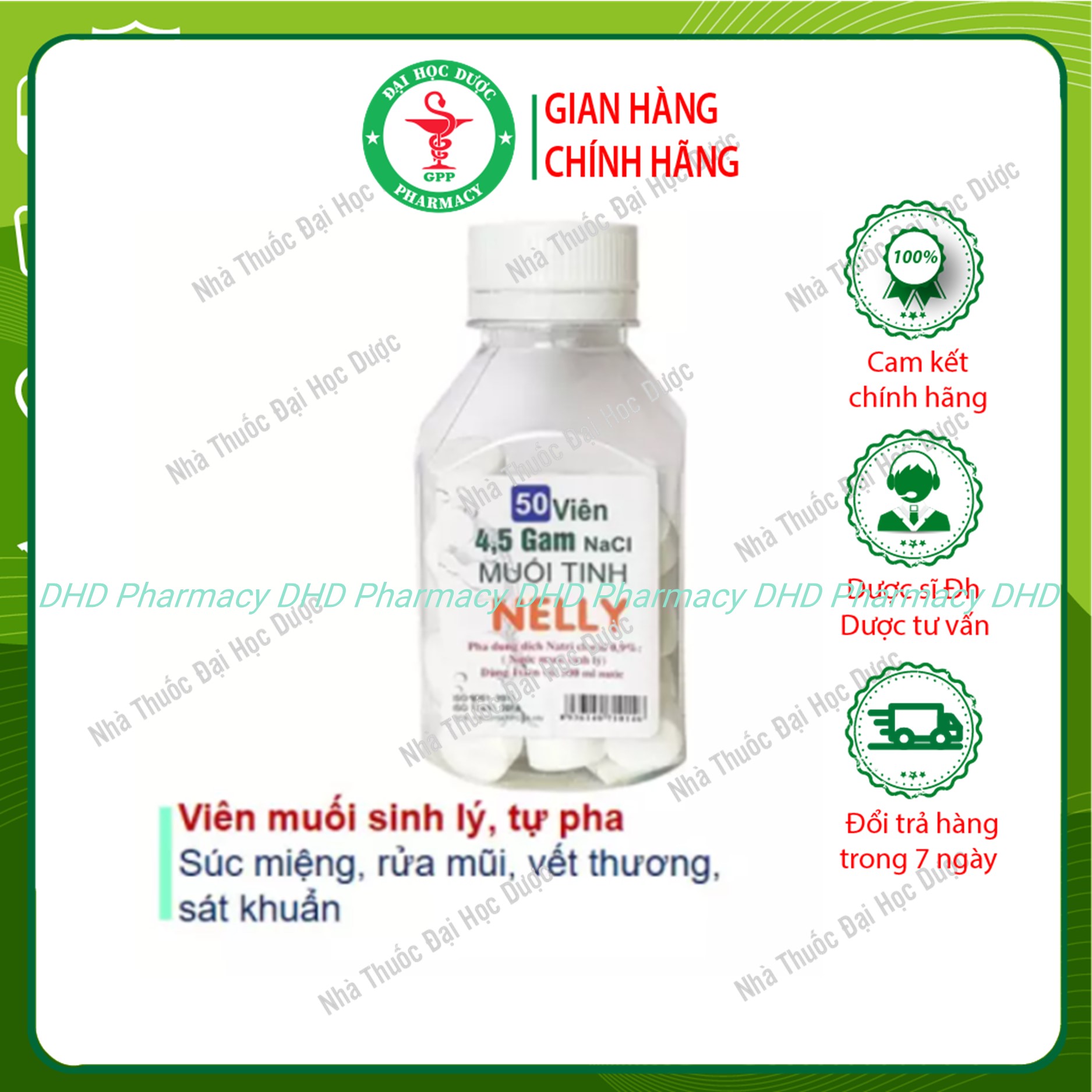 Muối viên tinh khiết NELLY - Hộp 50 viên muối sinh lý An phú, tự pha dùng súc miệng, rửa mũi, vết thương, sát khuẩn HUP Pharmacy