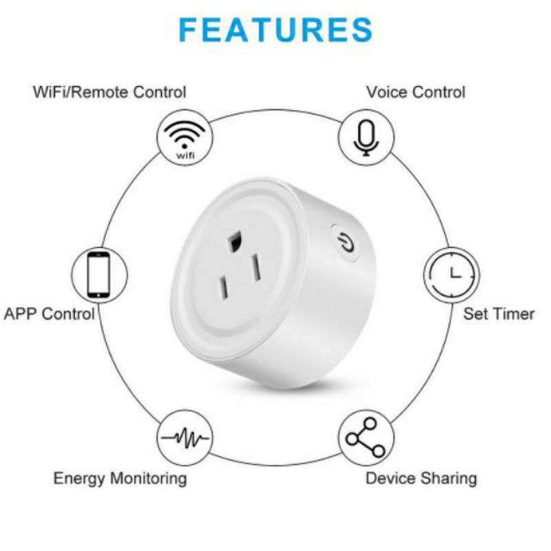 Ổ Cắm Hẹn Giờ Thông Minh Bật Tắt Qua Wifi, Điều Khiển Tắt, Bật Đèn Bằng Giọng Nói