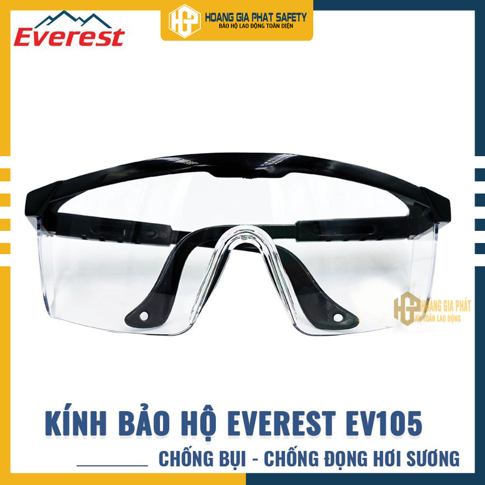 Kính bảo hộ Everest EV105 kính chống tia UV, chống bụi, trầy xước, đọng sương - mắt kính trong suốt, bảo vệ mắt lao động, đi xe máy