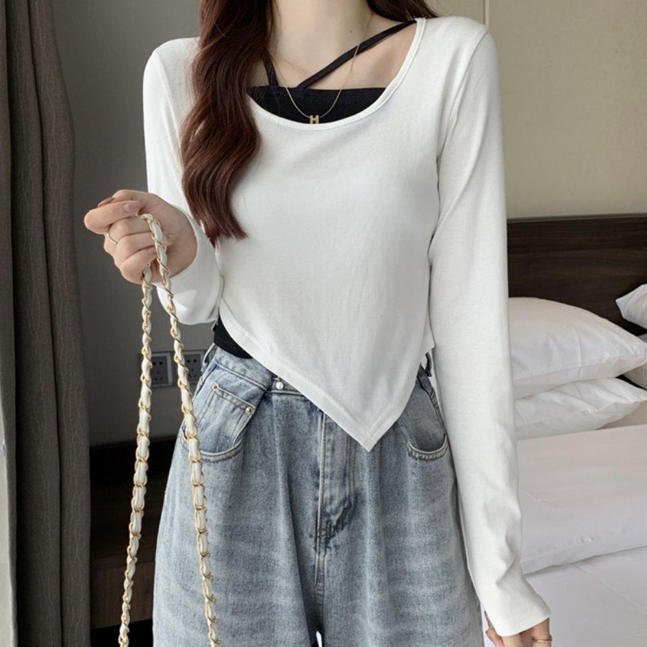 Áo thun bigsize nữ tay dài tà nhọn dây kiểu hai lớp chất gân tăm co giãn phom rộng 60-92kg G69