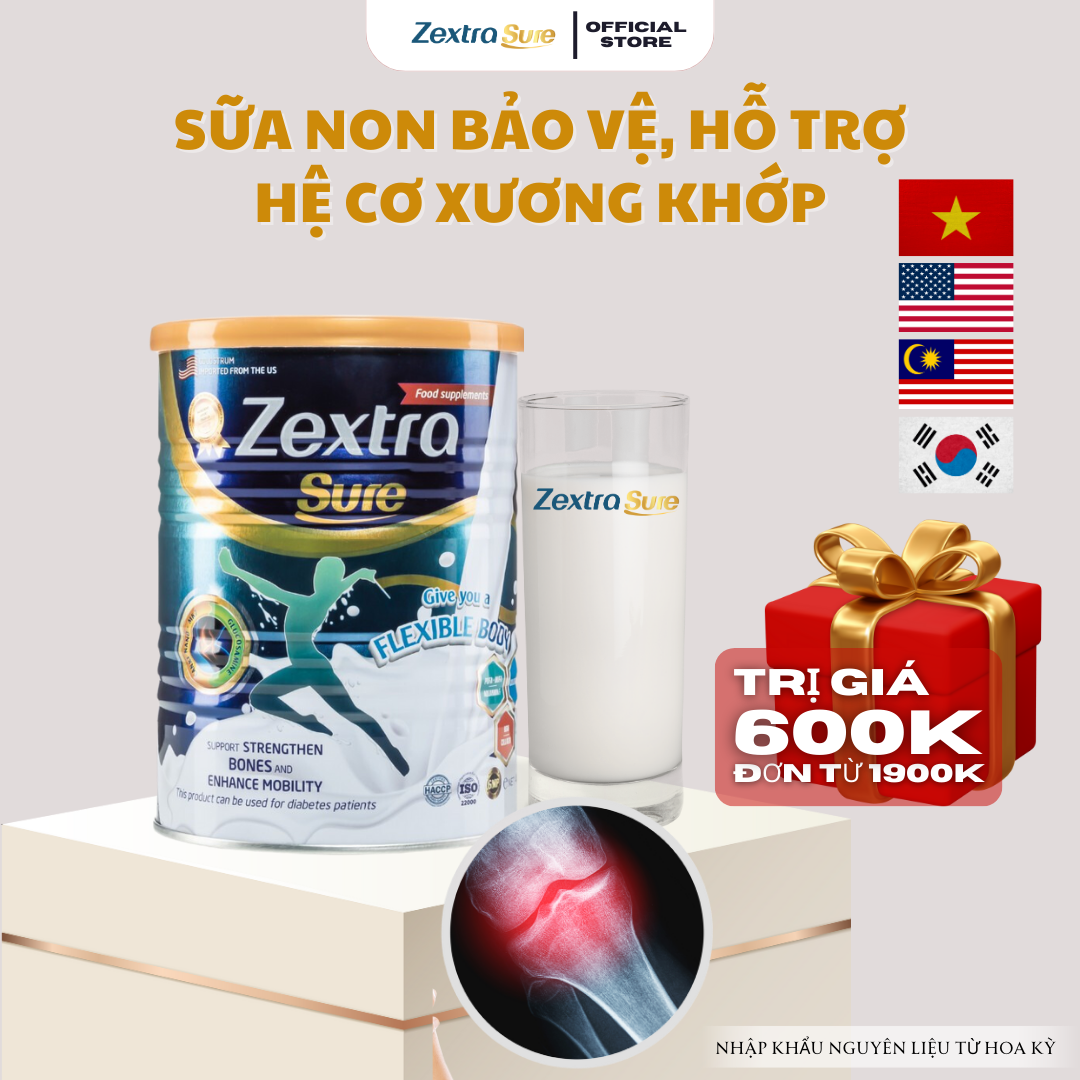 Sữa Non Xương Khớp Zextra Sure Công Thức Vàng Hỗ Trợ Sức Khoẻ Công Nghệ Polycan® và Colortrum Nhập Khẩu Hoa Kỳ