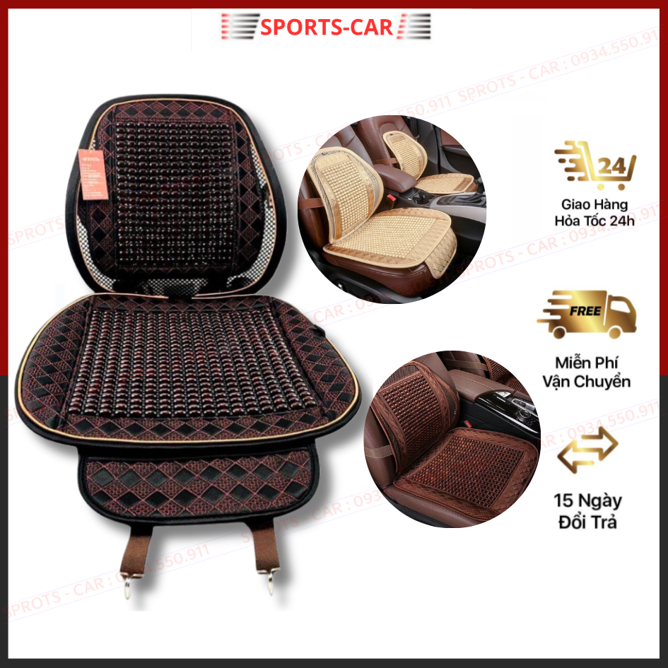 Tấm lót ghế lót lưng ô tô có hạt gỗ massage cao cấp, tấm tựa lưng, miếng đệm lót ô tô