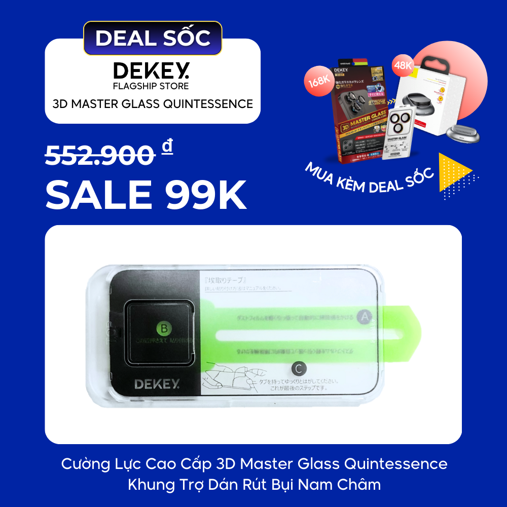 99K Kính Cường Lực 10H DEKEY 3D Master Glass Quintessence Khung Trợ Dán Nam Châm Chống Va Đập Dán Cho iPhone 13Promax/ 14Promax