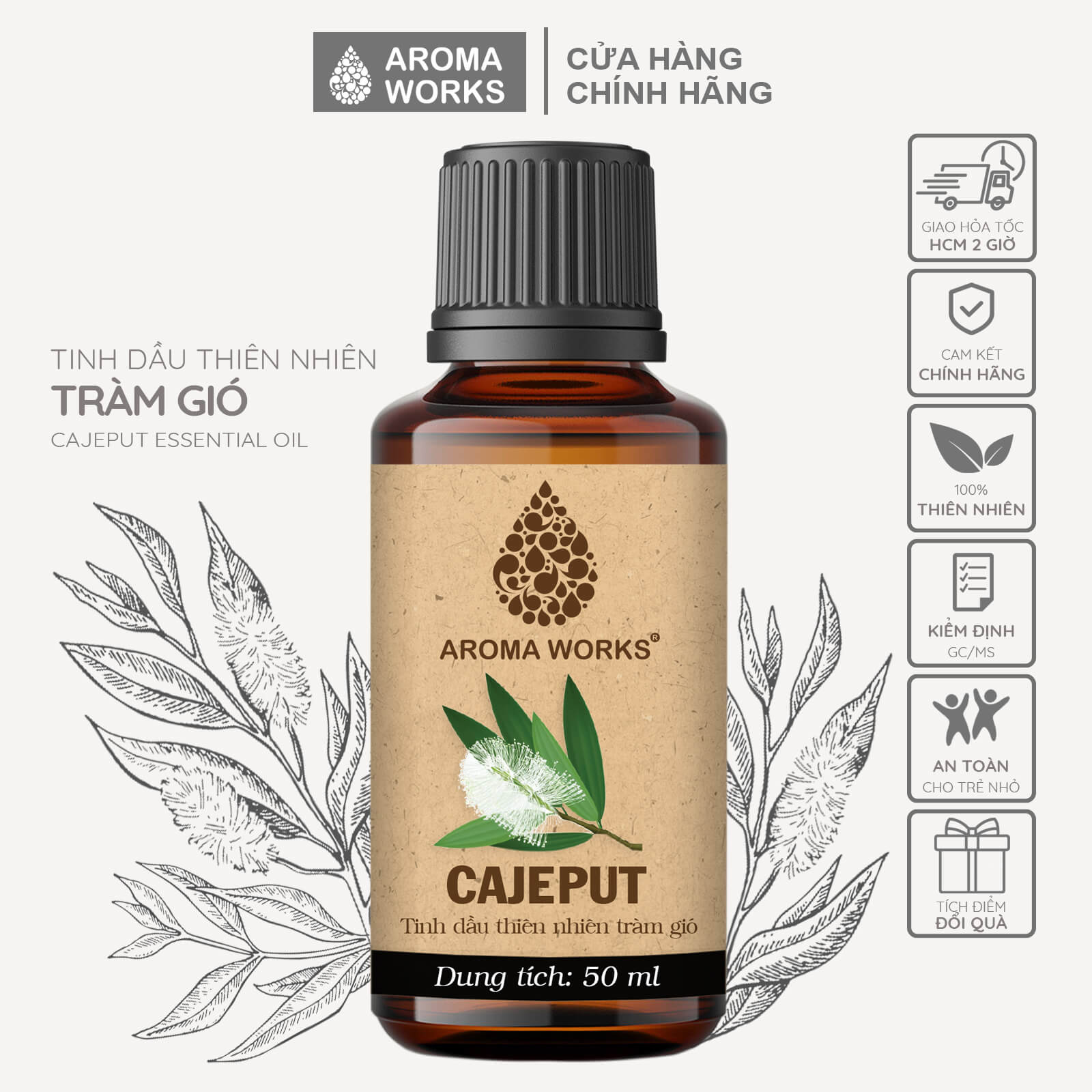 Tinh Dầu Tràm Gió Xông Phòng, Đuổi Muỗi, Khử Mùi, Giải Cảm Aroma Works Cajeput