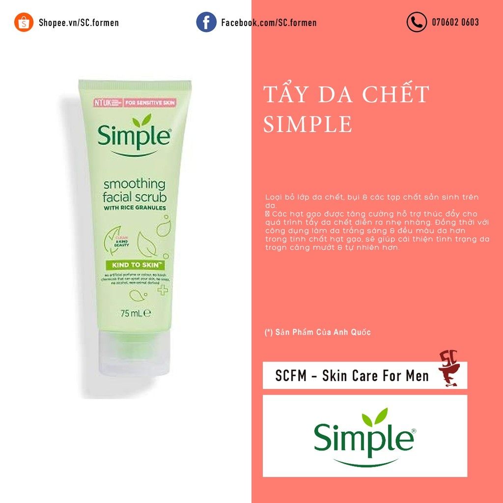 Tẩy Da Chết Simple Kind To Skin Smoothing Facial Scrub 75ml