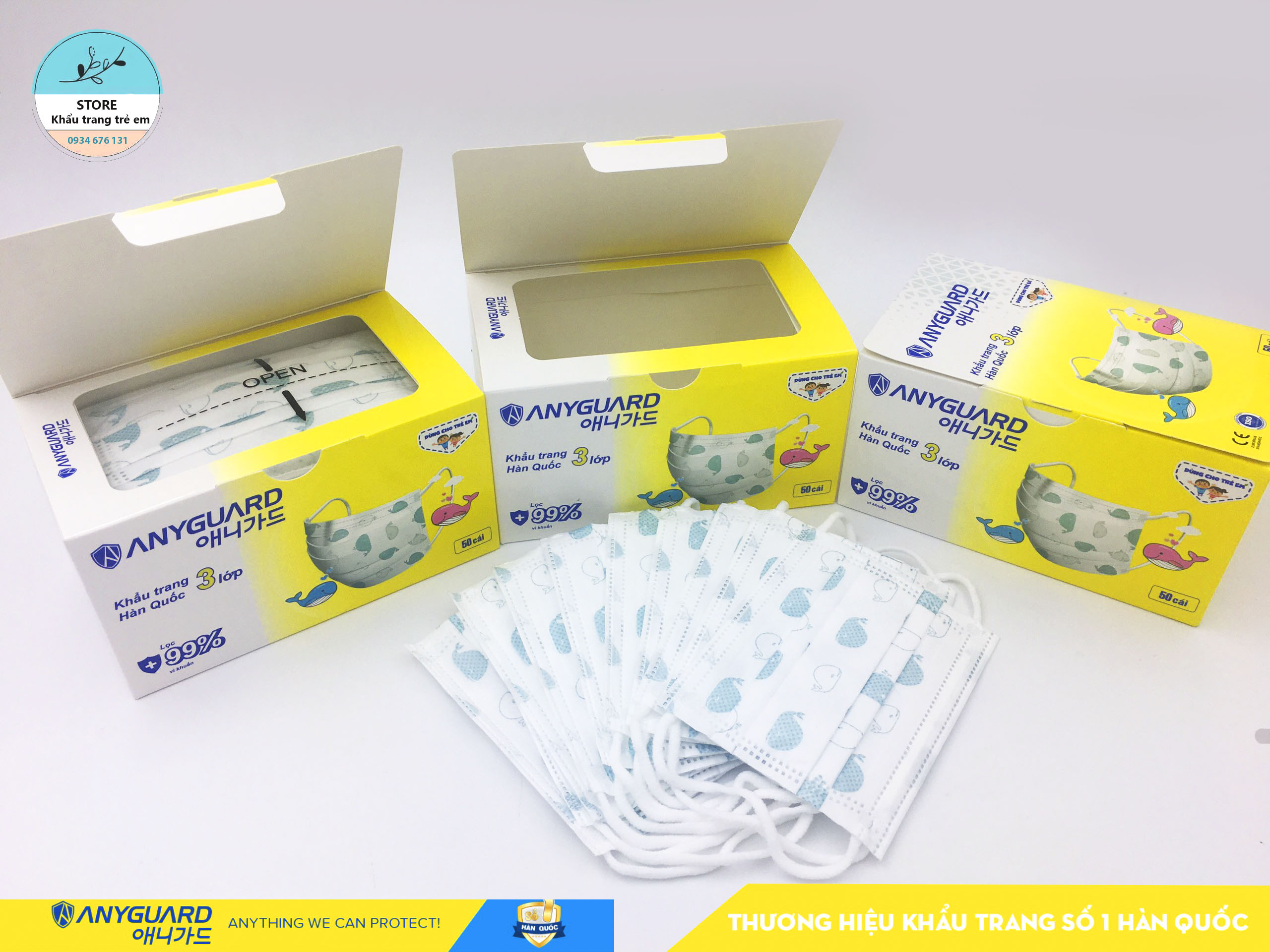 [NEW VERSION] Khẩu trang y tế trẻ em ANYGUARD an toàn cho bé - 50 pieces face mask ANYGUARD per box for kids - 베이비 마스크