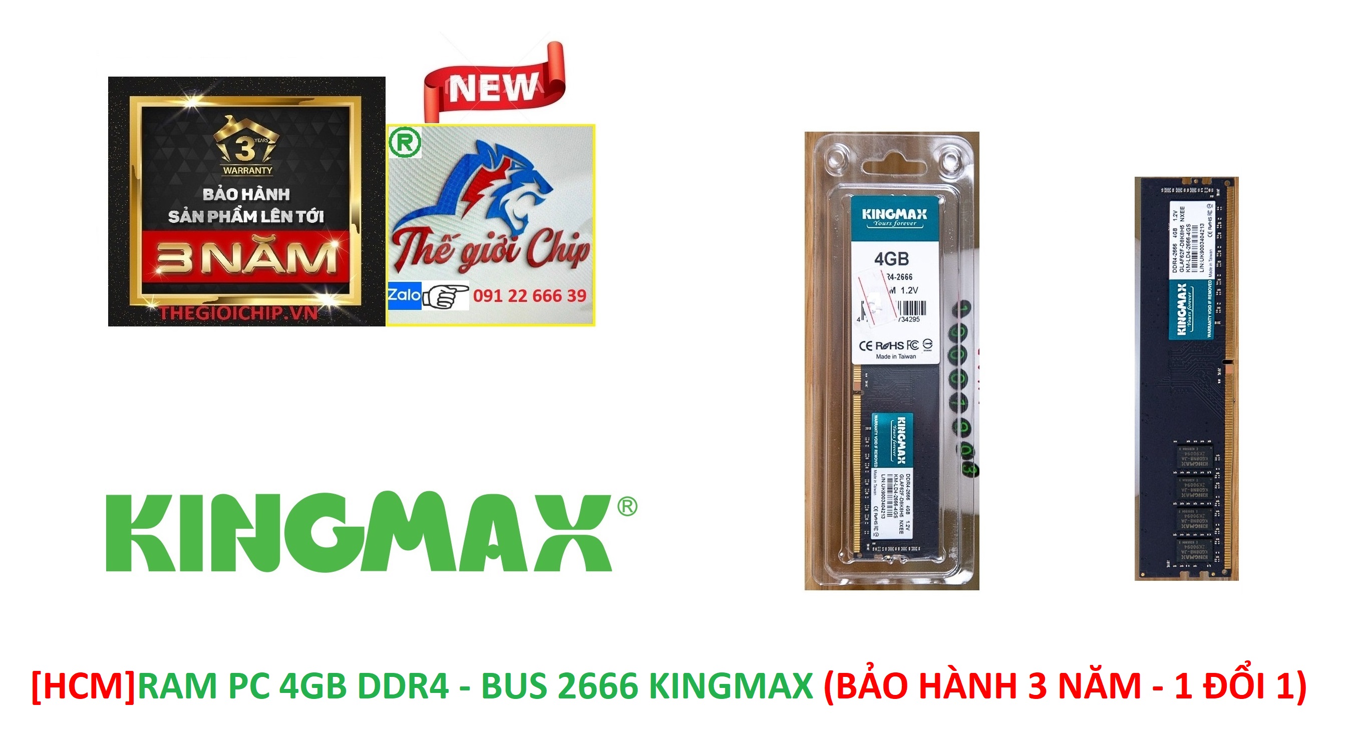 HCMRAM PC 4GB DDR4 - BUS 2666 KINGMAX BẢO HÀNH 3 NĂM - 1 ĐỔI 1