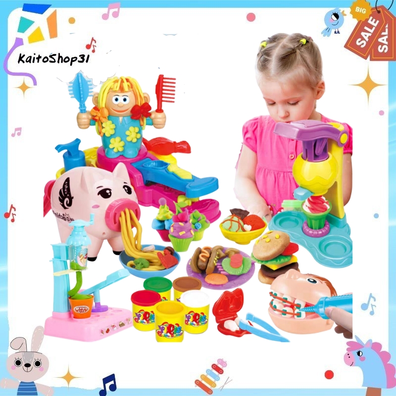 Đồ chơi đất sét máy làm kem bộ tạo mẫu tóc bằng đất nặn làm từ bột mì gia công đồ chơi nhập vai diy cho bé gái bé trai phát triển tư duy sáng tạo