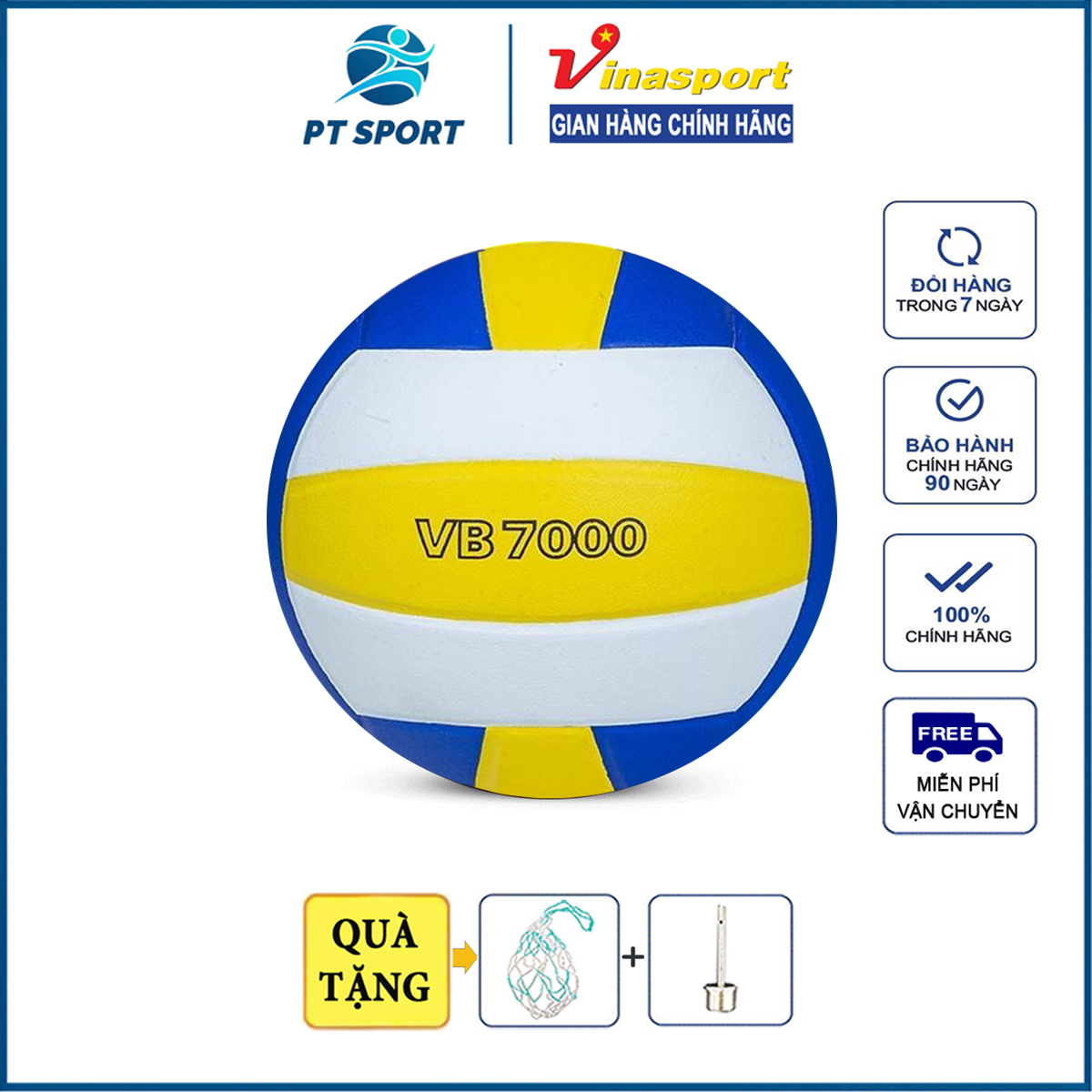 Banh bóng Chuyền Thăng Long VB7000 da PU Nhật chính hãng đạt tiêu chuẩn thi đấu (tặng Kim Bơm + túi Lưới)