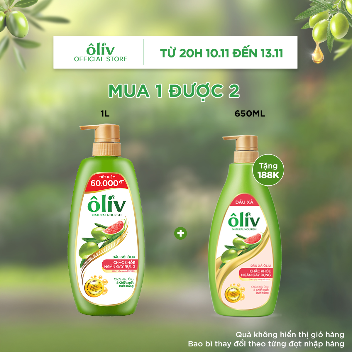 Combo dầu gội ôliv dưỡng tóc chắc khỏe ngăn gãy rụng 1l + tặng dầu xả ôliv dưỡng tóc chắc khỏe ngăn gãy rụng 650ml