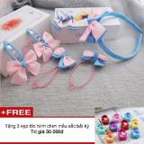 Bộ bờm nơ, kẹp, dây buộc tóc 7 món handmade + Tặng 3 kẹp chim xinh xắn màu sắc bất kì
