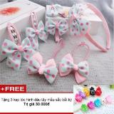 Bộ bờm nơ, kẹp, dây buộc tóc 7 món handmade + Tặng 3 kẹp dâu tây xinh xắn màu sắc bất kì