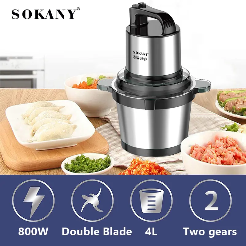 Máy xay thịt sokany sk-7028 dung tích 4l 800w , xay nhuyễn mọi thứ, thịt đông, bột làm bánh, gia vị, máy xay ăn dặm, máy xay thịt bằng thép không gỉ chất lượng cao, máy xay thịt thực phẩm đa năng sokany 7027/7028 4 lít,