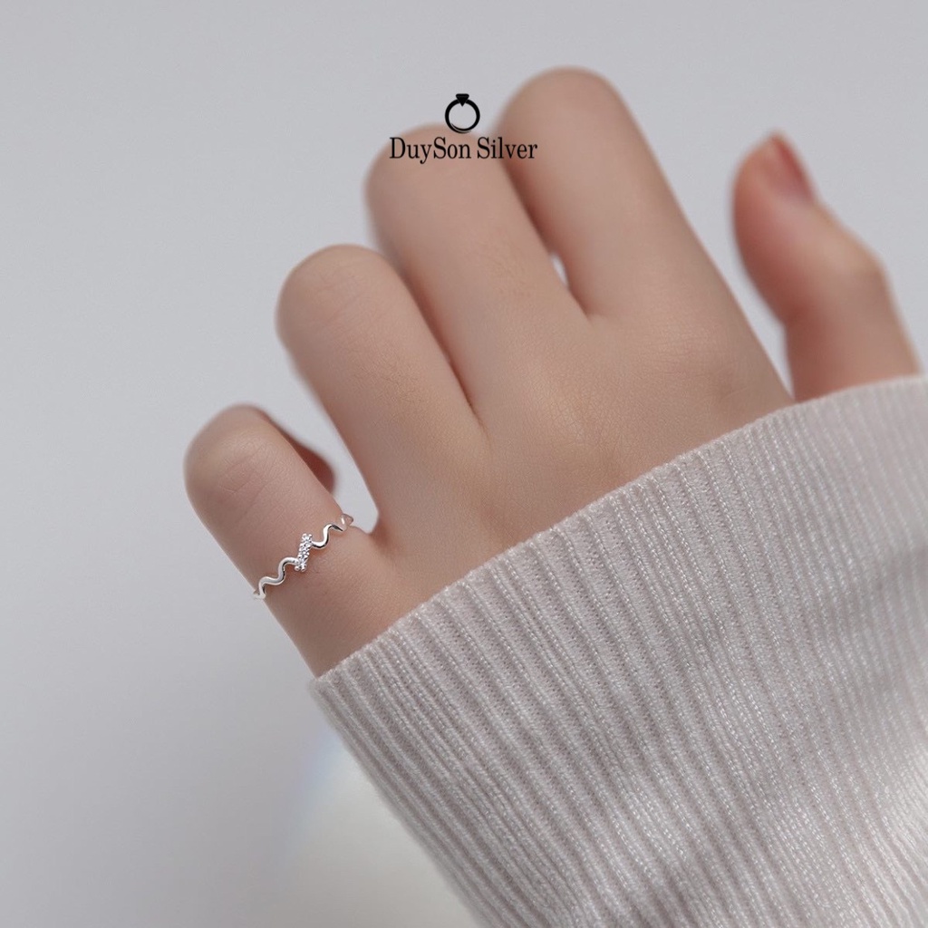 Nhẫn bạc nữ đeo ngón út dạng sóng, nhẫn tự điều chỉnh size DUYSON SILVER