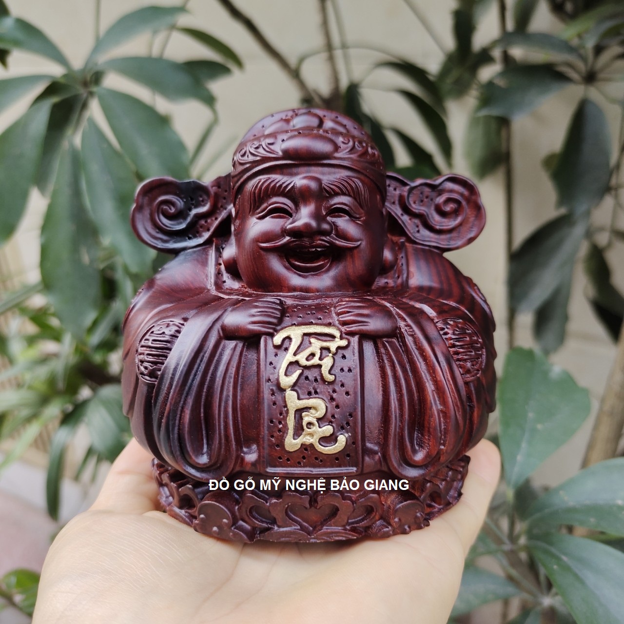 Tượng Thần tài gỗ trắc dây cao 9 ngang 10 sâu 8 cm