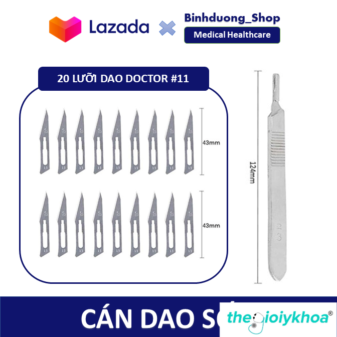 Cán dao mổ y tế số 3 Kèm 20 lưỡi dao mổ số Doctor số 11 Thegioiykhoa