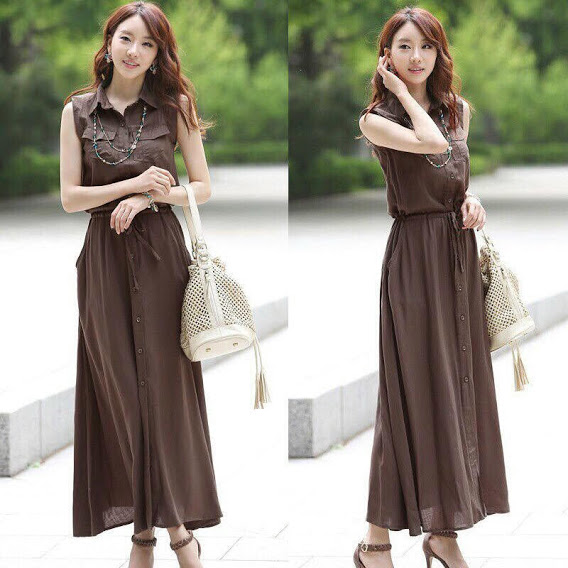 [HCM]ĐẦM MAXI CỔ SƠ MI EO RÚT