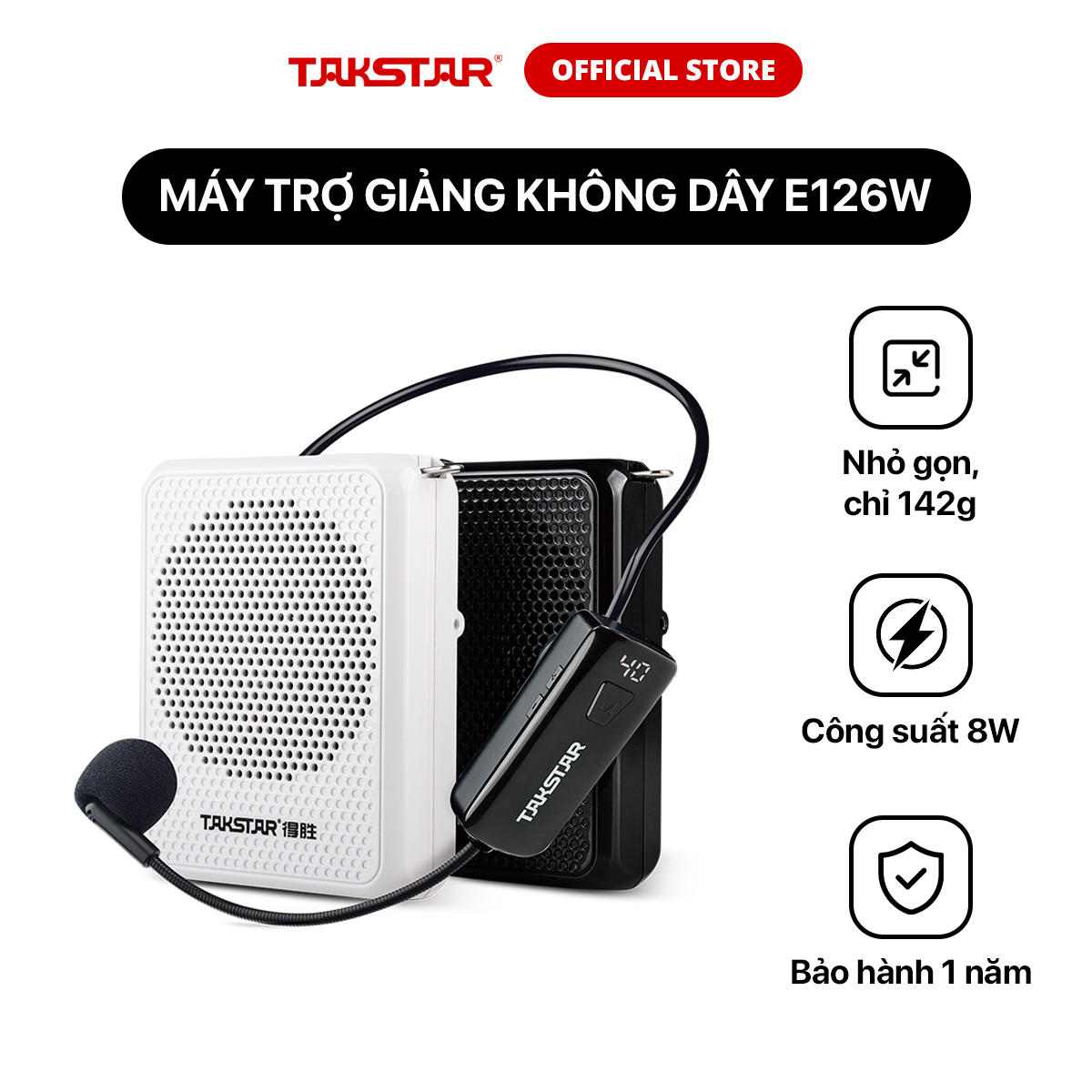  Máy Trợ Giảng Không Dây Takstar E126W Bluetooth Nhỏ Gọn Công Suất 8W Mic Nhạy Chính Hãng Cao Cấp Bảo Hành 1 Năm 