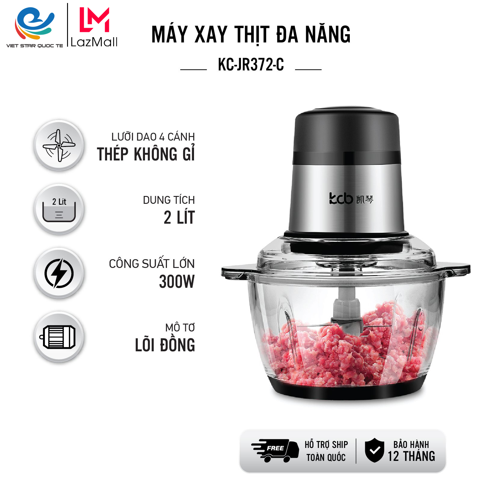[99 điểm] Máy xay thịt, cối xay thịt đa năng, công suất 300W, thép không rỉ, mô tơ lõi đồng cao cấp 4 lưỡi dao, bảo hành 12 tháng 1 đổi 1 trong 7 ngày nếu lỗi sản phẩm
