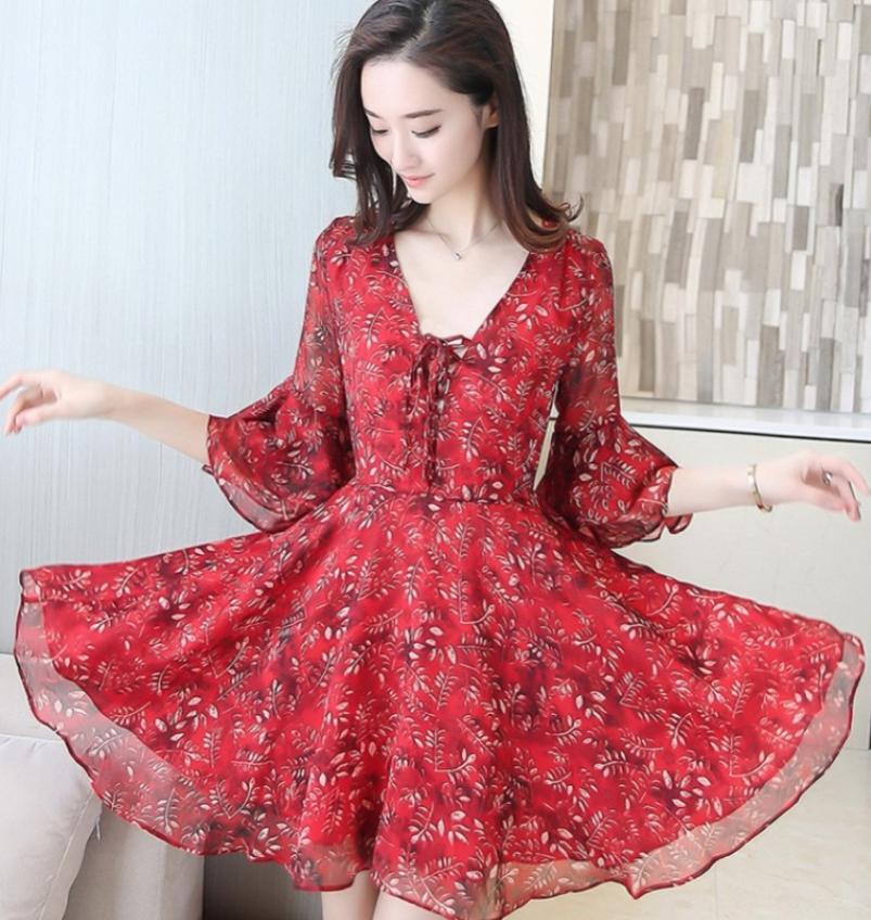 Đầm Voan Tay Lửng Hoa Xinh DN056 Shop Mây