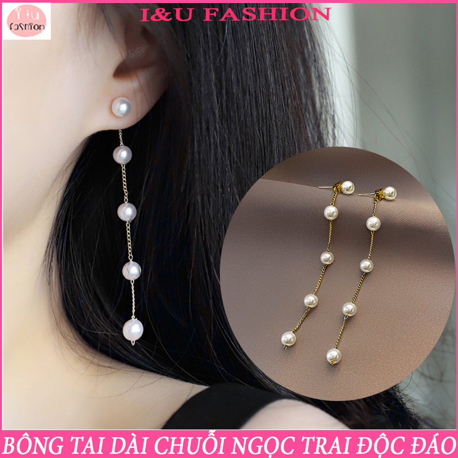 Khuyên tai bông tai dài chuỗi hạt ngọc trai nhỏ dây mảnh thanh lịch nữ tính và sang chảnh cho nữ KT-91