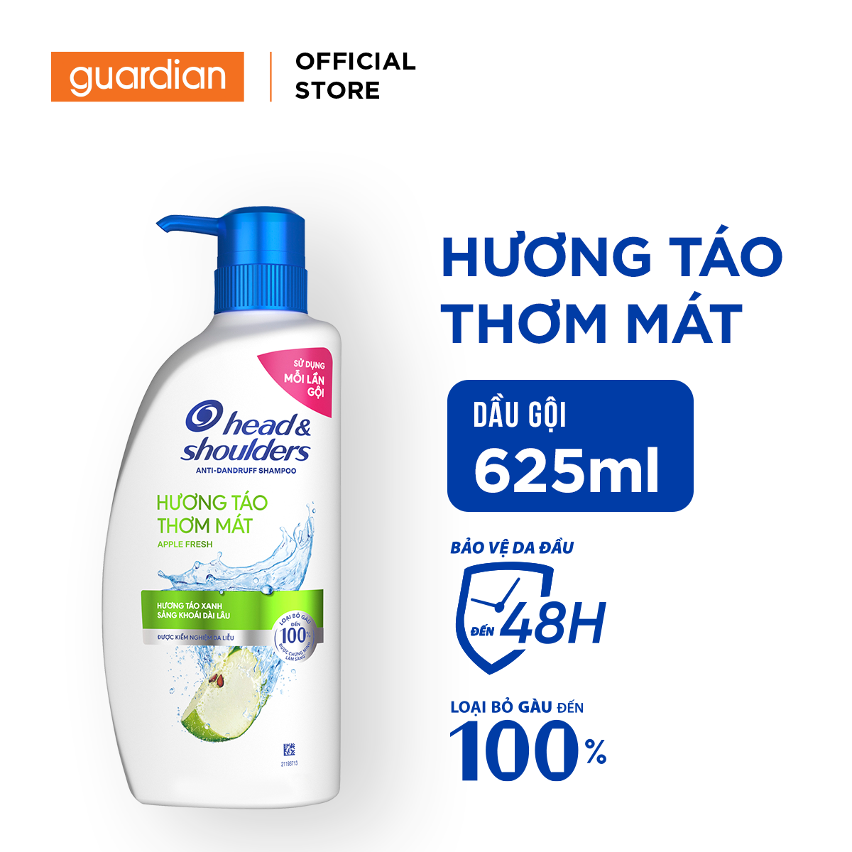  Dầu Gội Làm Sạch Gàu Hương Táo Thơm Mát Anti-Dandruff Apple Fresh Head & Shoulders 625Ml 