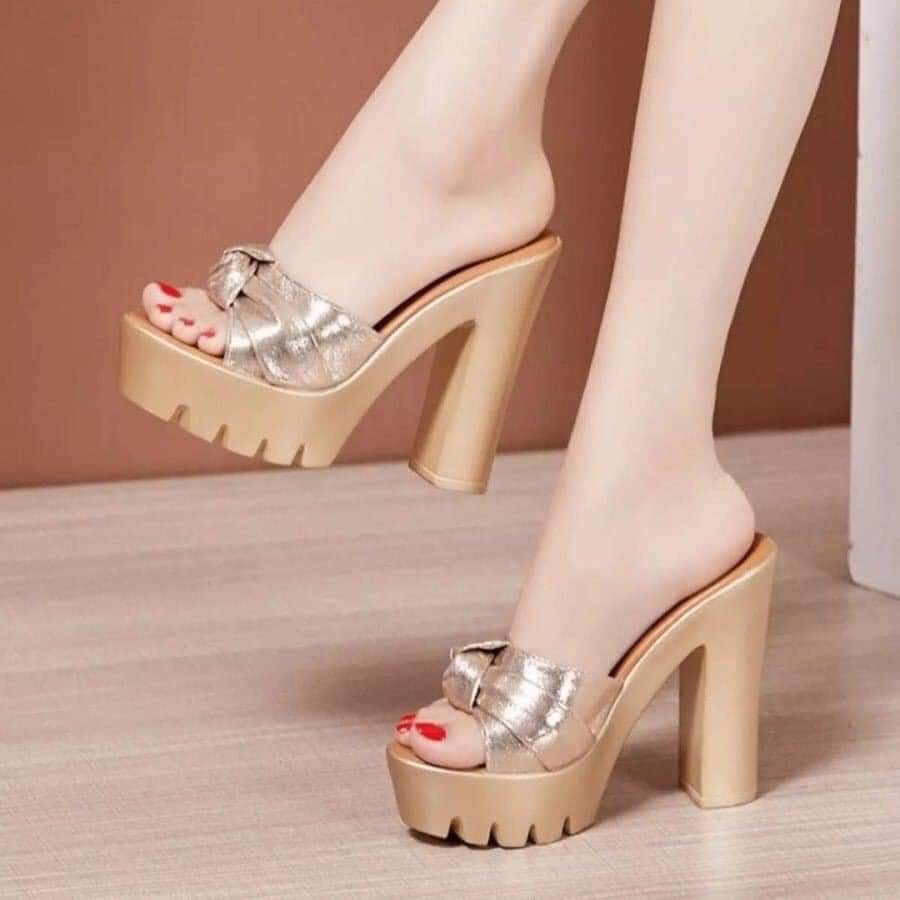 Dép cao gót nơ cuộn 10p