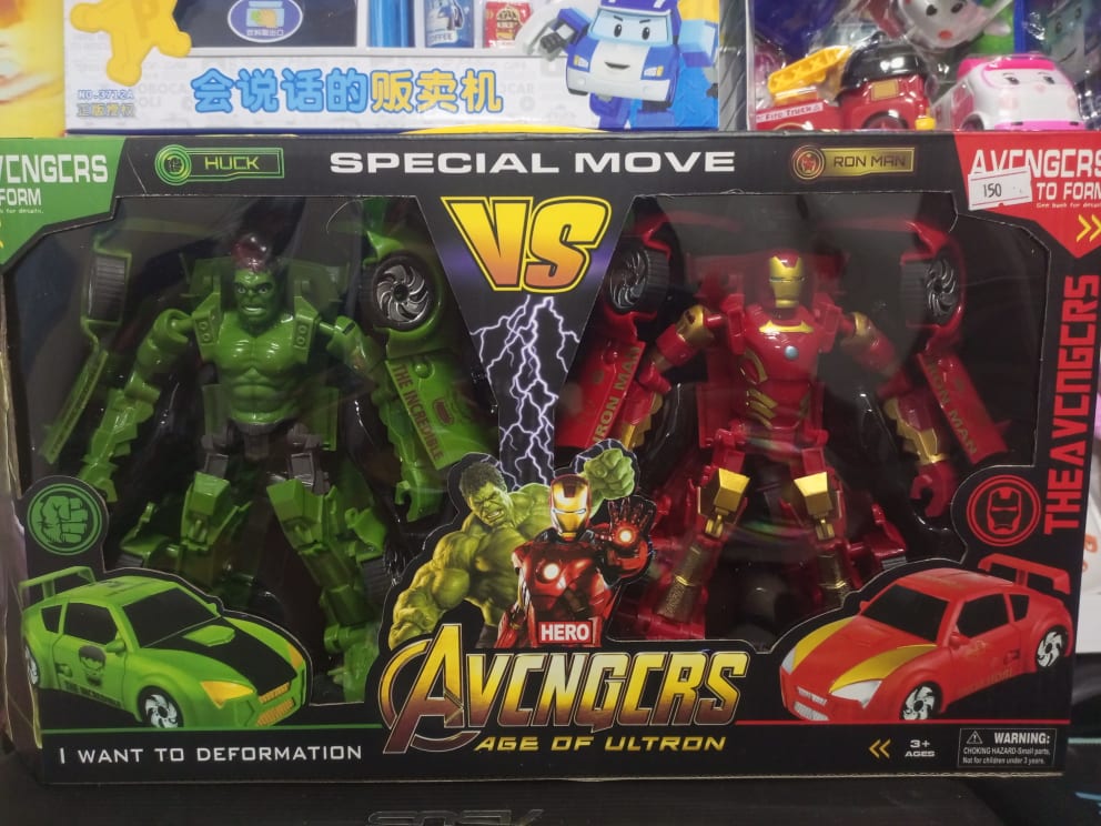 Bộ 2 Robot Ironman & Hulk người khổng lồ biến hình xe / Lắp Ráp được