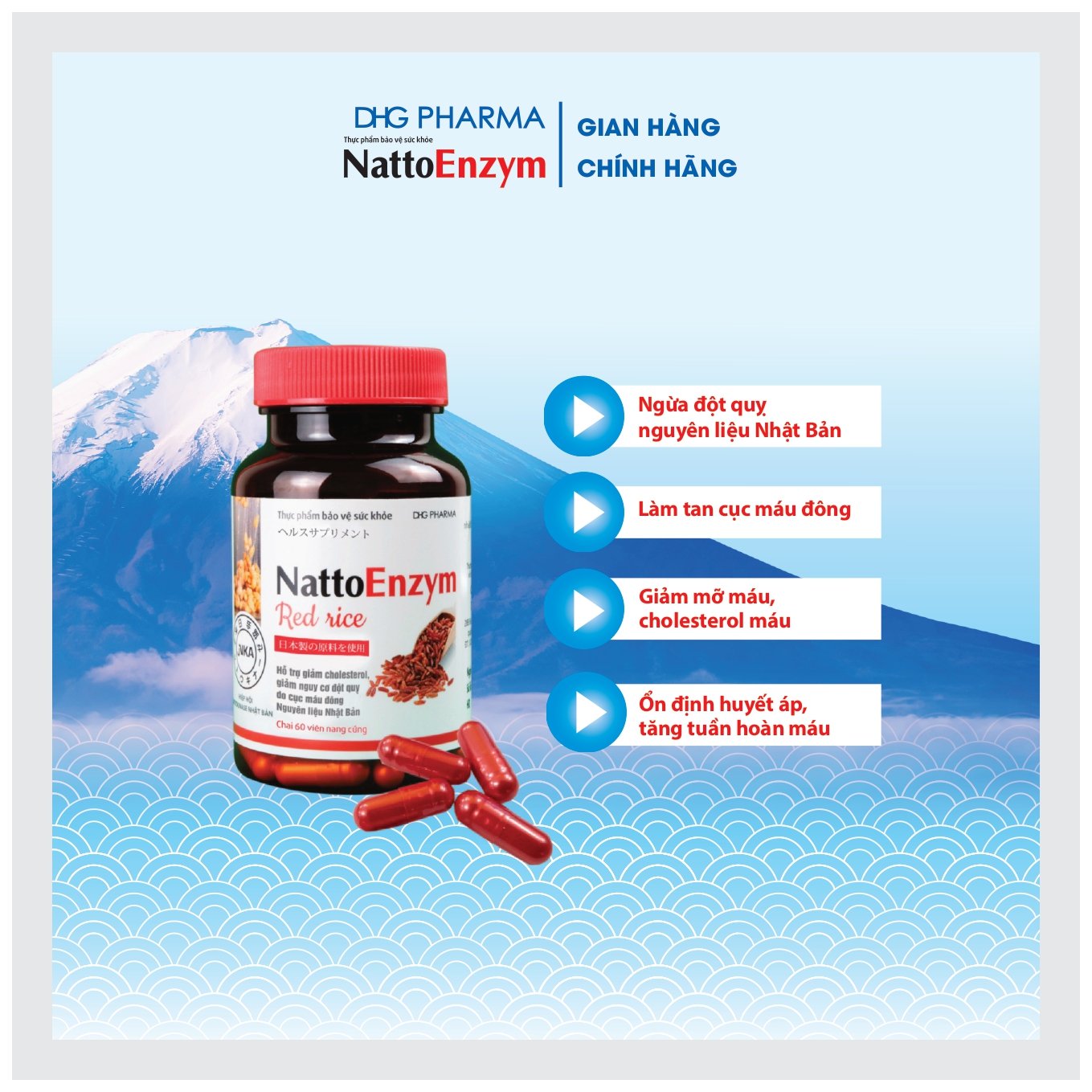 Combo 3 chai TPCN NattoEnzym Red Rice hỗ trợ giảm cholesterol