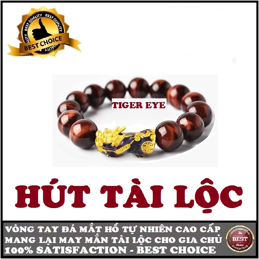 Vòng tay đá mắt hổ nâu đỏ tự nhiên 14mm cao cấp loại 1 (3A), mix tỳ hưu đổi màu theo nhiệt độ cơ thể, vòng phong thủy tốt cho sức khỏe, mang lại may mắn tài lộc.