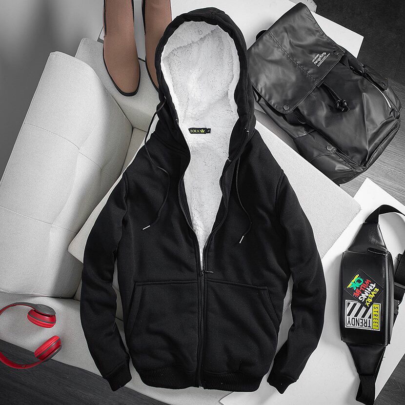 Áo khoác Hoodie nam nữ đôi unisex lót lông cừu form rộng vải nỉ trơn không xù mặc thu đông siêu ấm