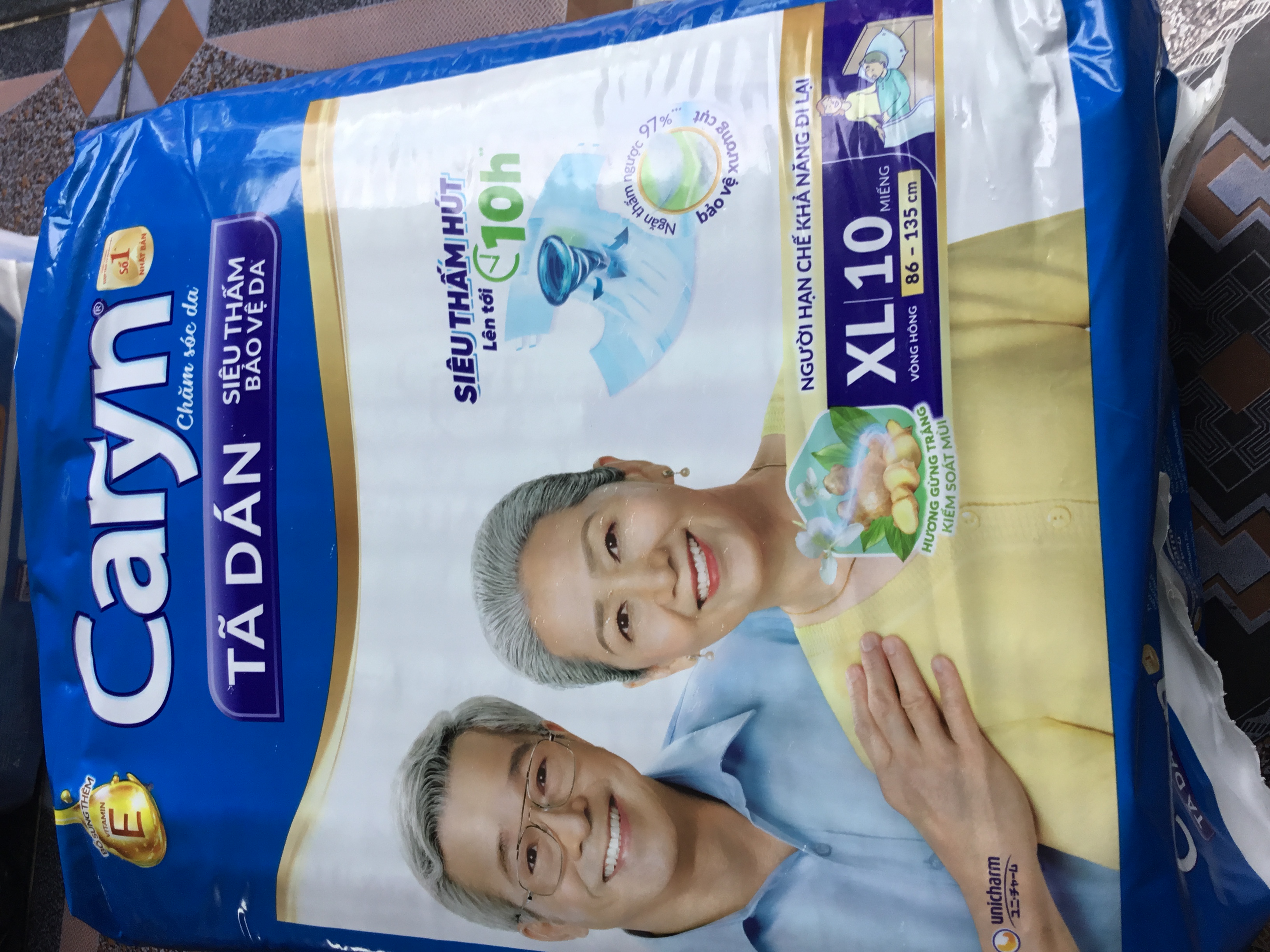 Tã người già caryn loại dán size xl 10 miếng vòng hông 86 đến 135 cm - tã dán caryn người già size đại xl10