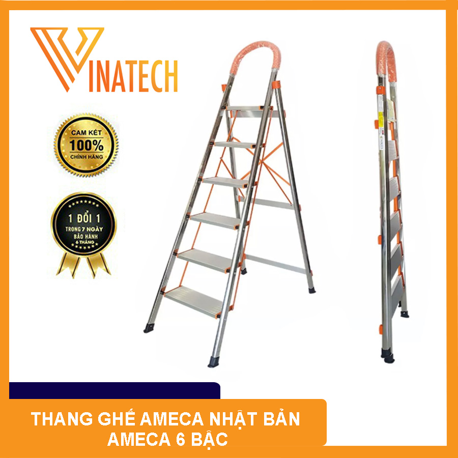 [HÀNG CHÍNH HÃNG] Thang ghế INOX AMECA Nhật Bản 6 BẬC